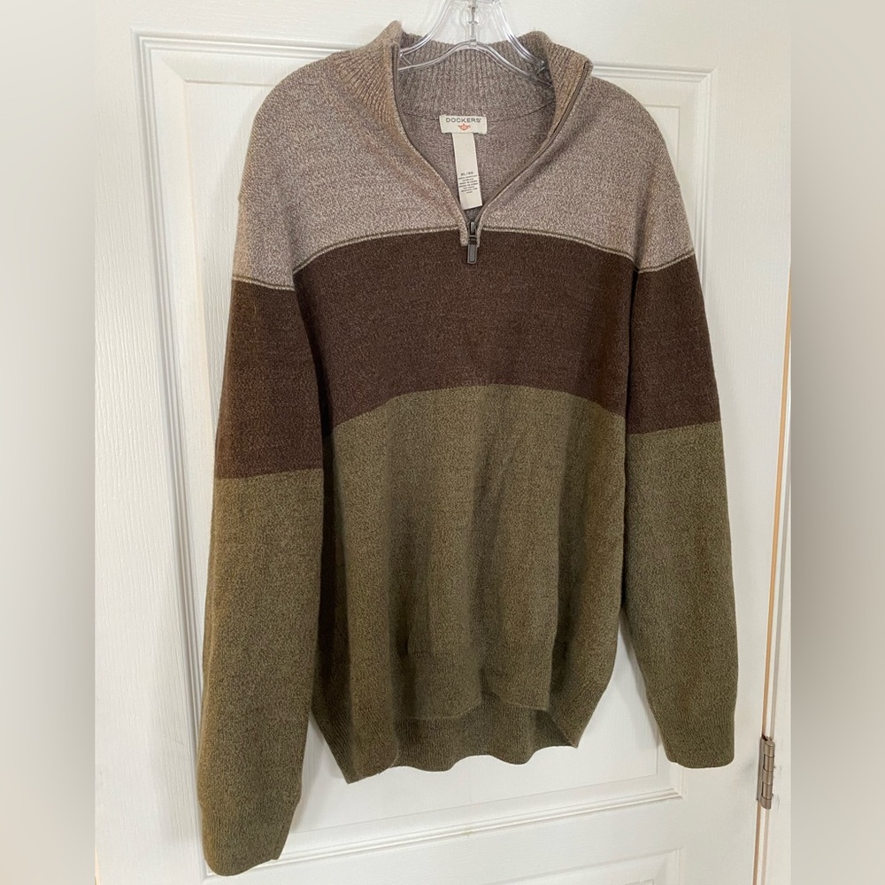 Dockers Men’s Green Brown Quarter Zip Pullover XL